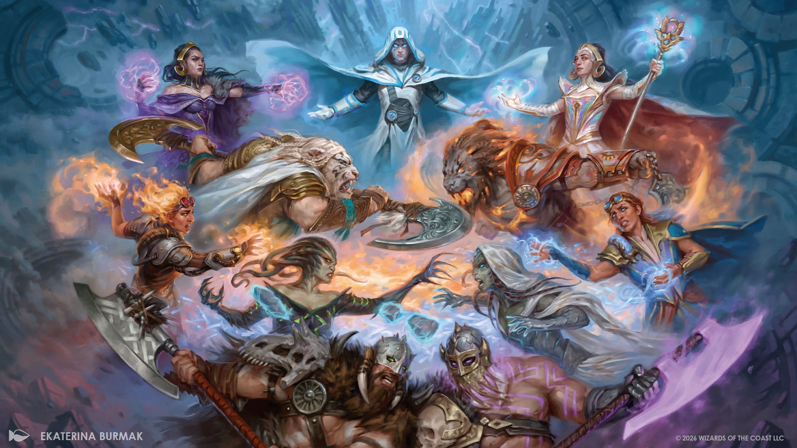 Official Reality Fracture key art of Jace's Echoverse colliding with the Multiverse, painted by Ekaterina Burmak